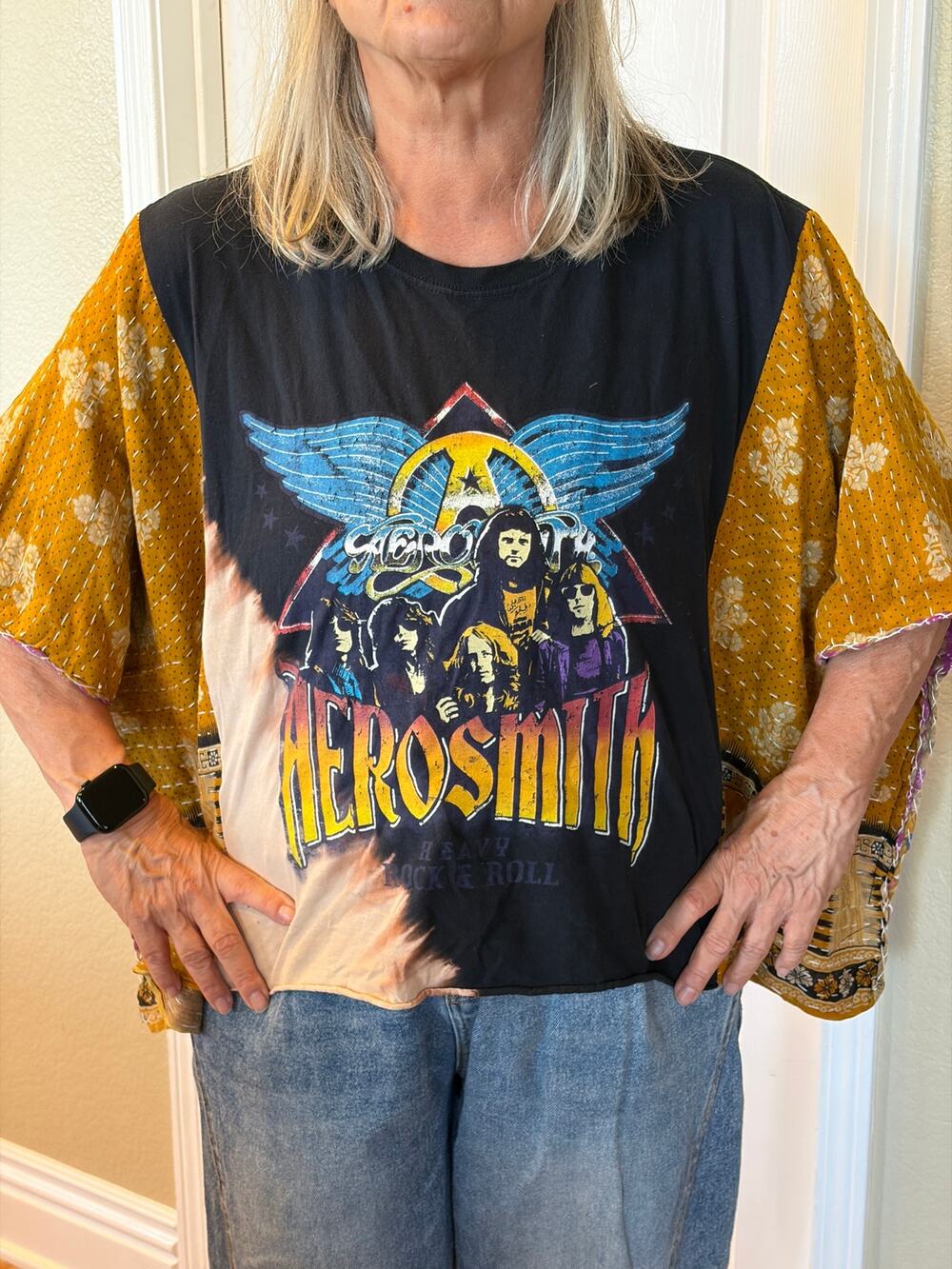 Aerosmith Upcycled Kantha Tunic Top Shirt OS Handmade Boho